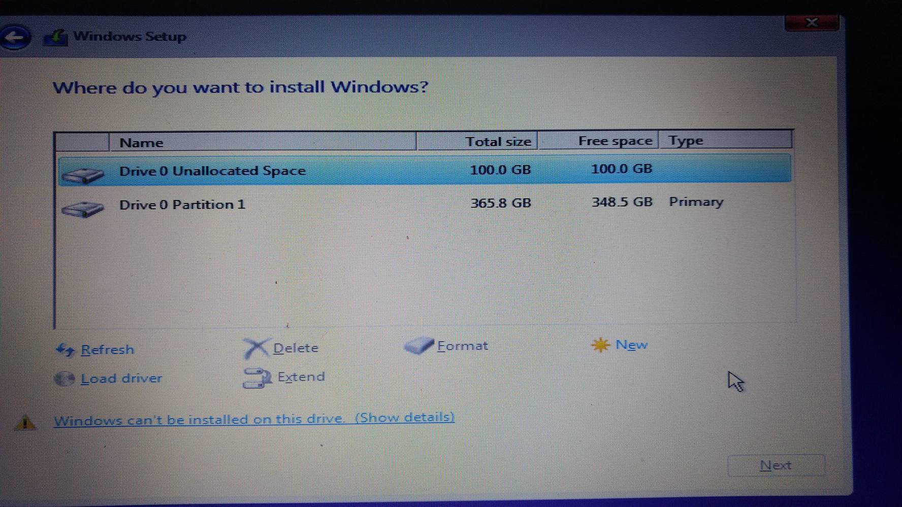 Can t install windows on ssd